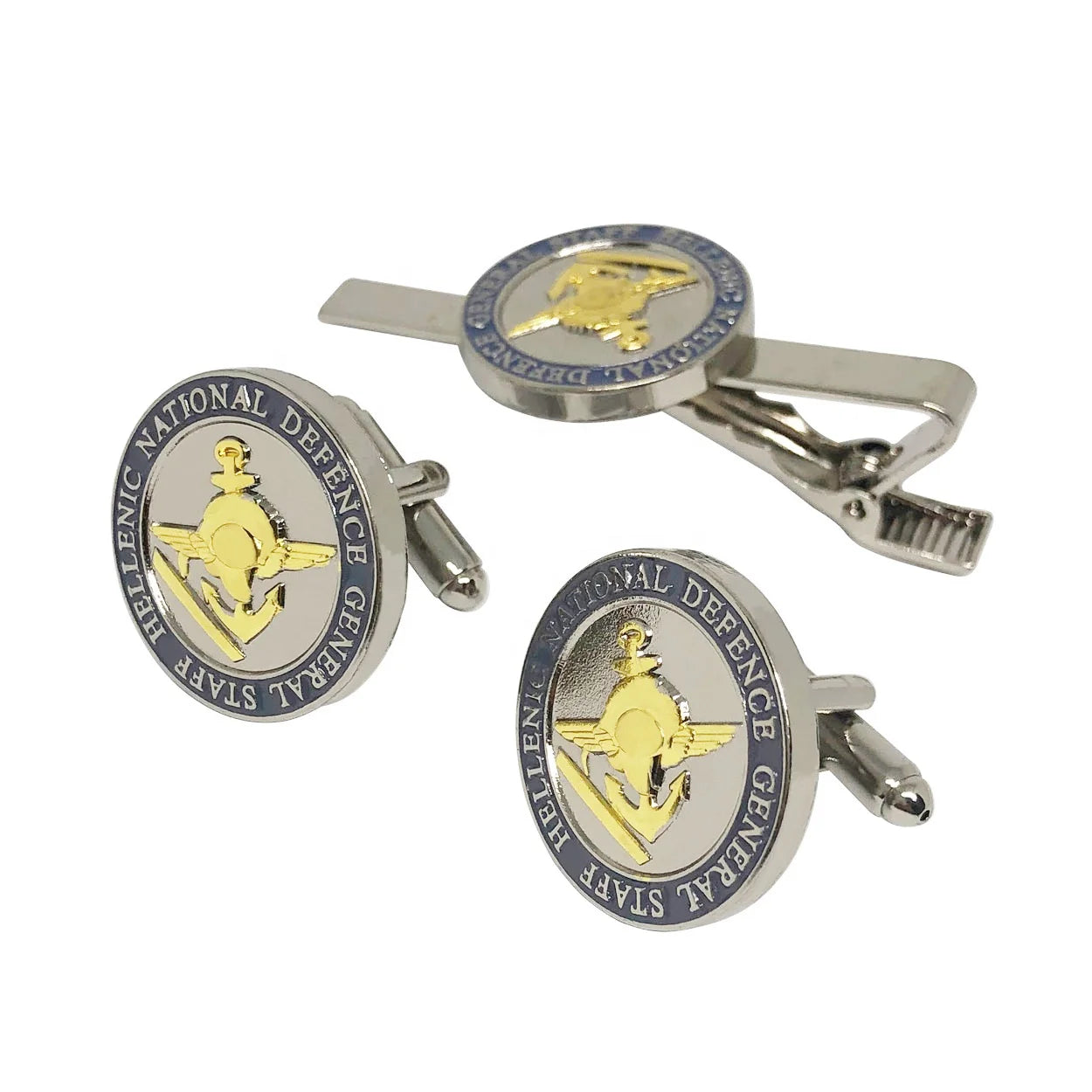Manufacturer Custom Logo Metal 3D Design Silver Soft Enamel Men Tie Clips and Cufflinks Set Tie Shirt Accessory Button