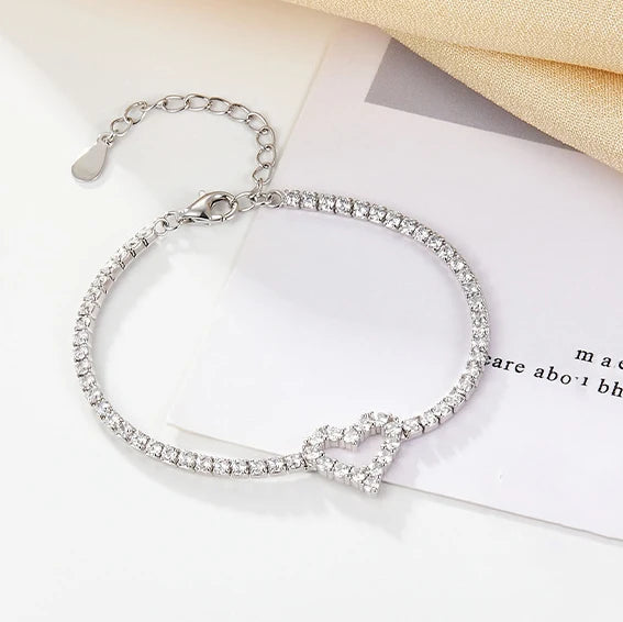 New Adjustable love Heart Charm Ladies Fashion Fine Jewelry Cubic Zirconia Tennis Bracelet 925 Sterling Silver