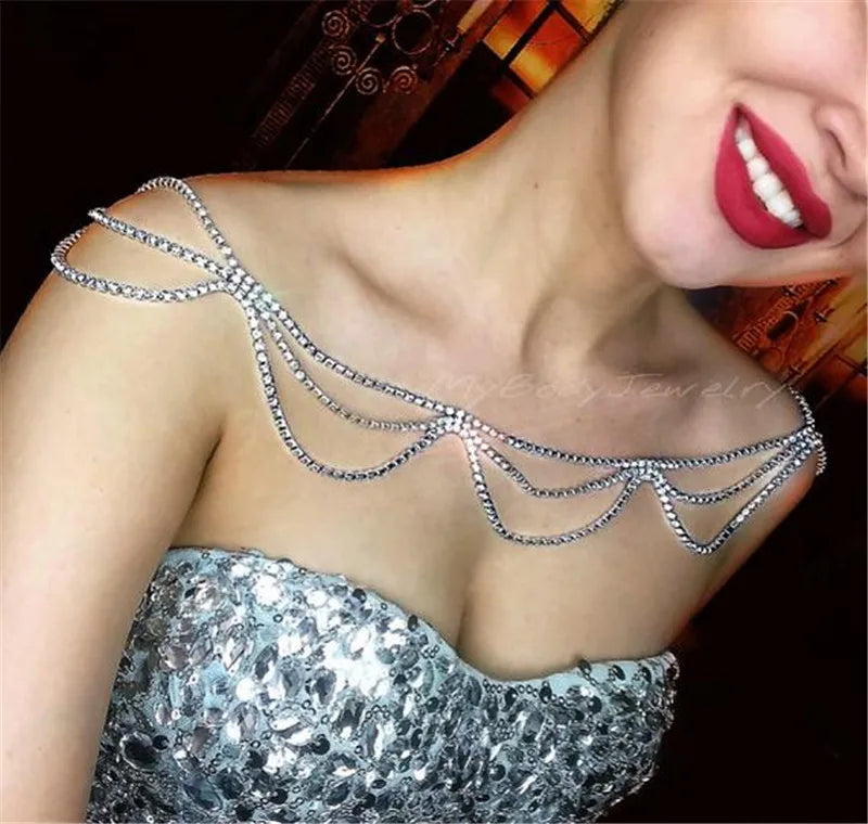 Tassel Chain Bling Diamond Rhinestone Sexy Beach Bikinis Single Row Diamond Body Chain Shawl