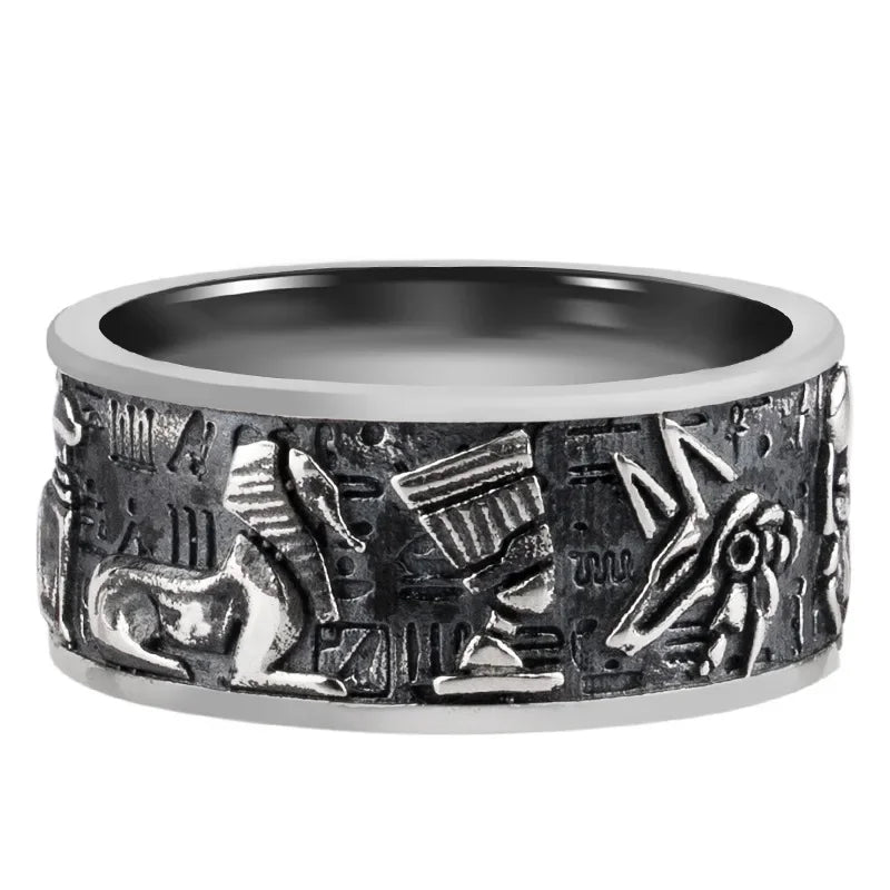 BOCAI S925 Retro God Egyptian Pattern Sterling Silver Rings Pure Argentum Punk Jewelry Wholesale Men Women