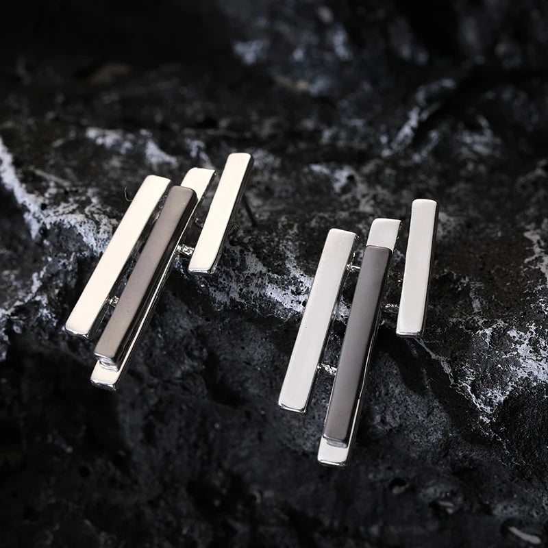 TongLing European Fashion Two Tone Stud Earrings Jewelry Geometric bar Hypoallergenic Earrings for Women