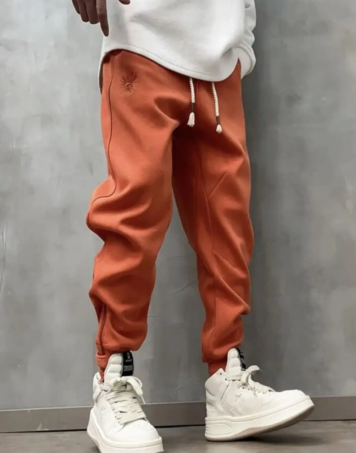 MCP031 Custom Men's Plus Size High Elastic Embroidery Joggers Solid Color Brown Stacked Fleece Windproof Waterproof Breathable