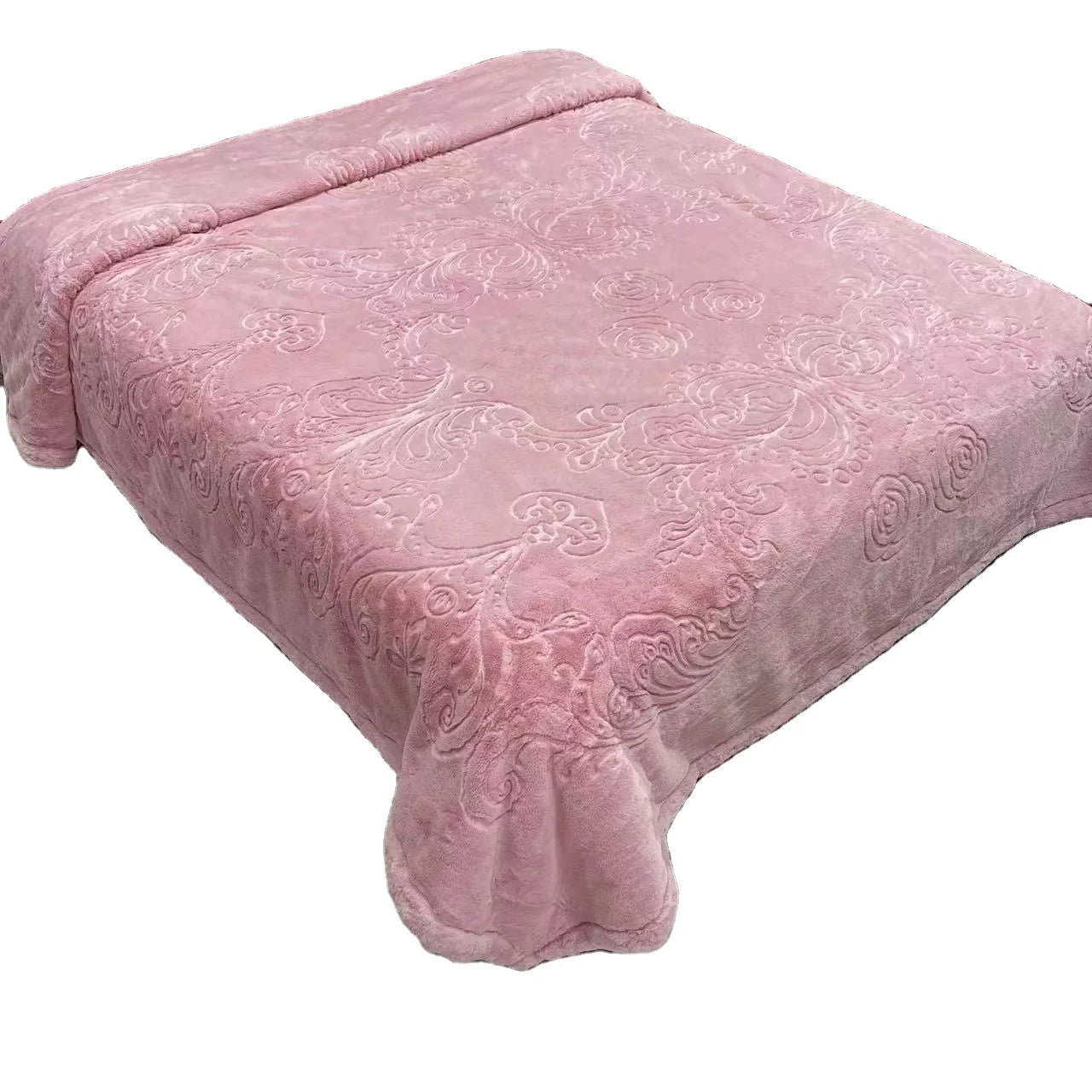 Luxurious Flower Printing 3d Emboss Raschel Blanket Double Warm