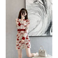 Autumn and Winter Printed Knitted Dress Fashion Splicing Knit Sweater Dress Knitted Sweater Dress for Women