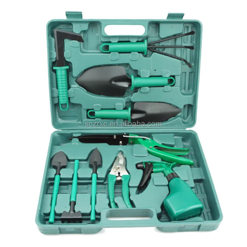 Customized Portable 10pcs Bonsai Tools Usefu Green Home Gardening Hand Tools Kit with Plastic Case