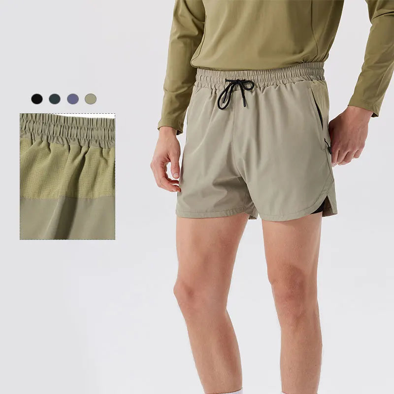 Men's Woven Double-layer Sports Quick-drying Anti-glare Lining Breathable 2-in-1 Fitness Training Blank Shorts