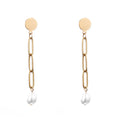 Trendy Fashion Women Jewelry Stainless Steel Paper Clip Chain Dangle Fresh Water Pearl Drop Earrings