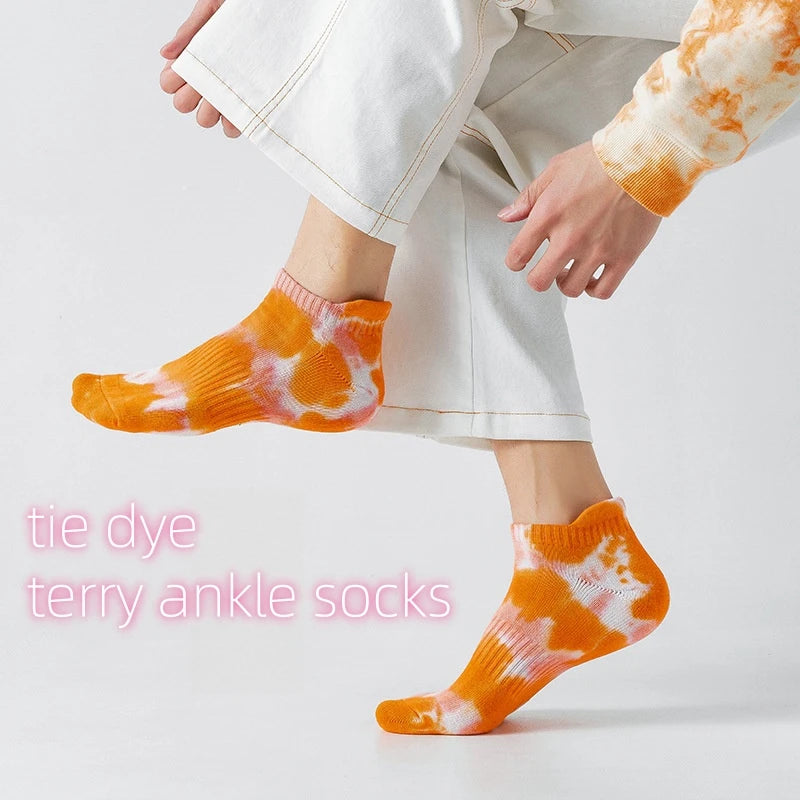 High-end Quality Hosiery Men's Summer Breathable Thick Cotton Low-cut Ankle Socks New Arrive Tie Dye Anti-odor Short Socks