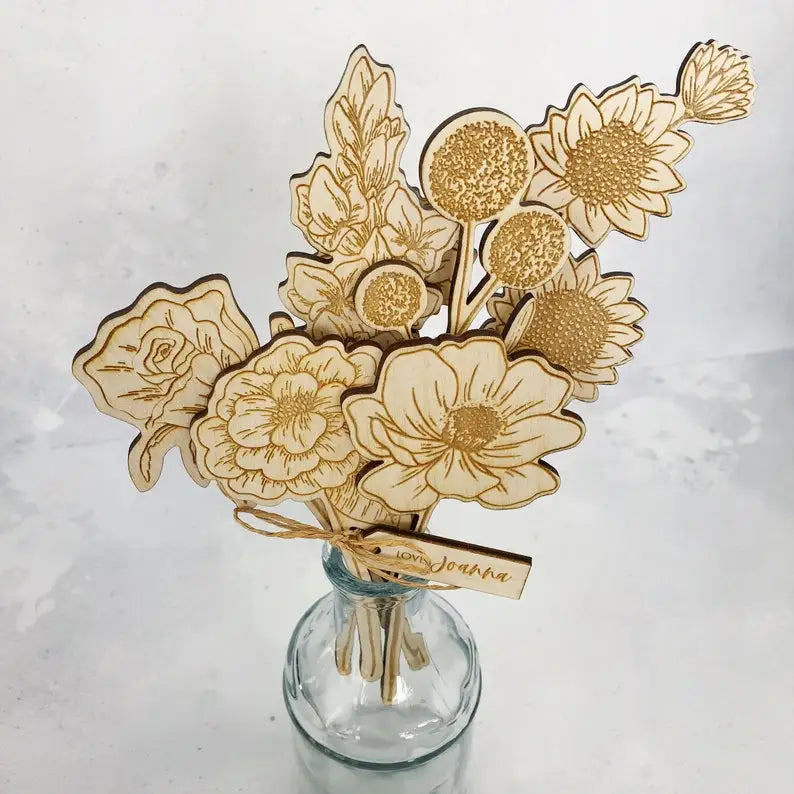 Laser Cut Carved Wooden Flower Bouquet Mothers Day Flowers Gift for Mummy Granny Birthday Gift