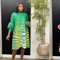 Modest Polyester Leopard Print O- Neckline Gradient Color Plus Size  Issey Miyake Pleated  Knee Length Ladies Women Dress