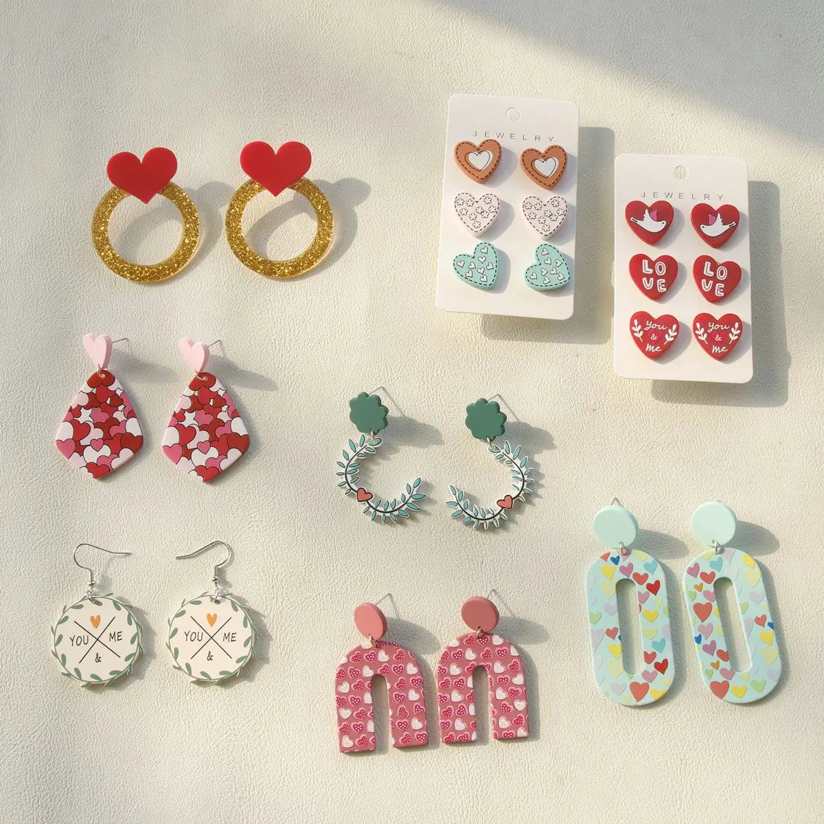 Love Element Red Door Geometry Hollow Exaggerated Acrylic Fashion Earrings for Women