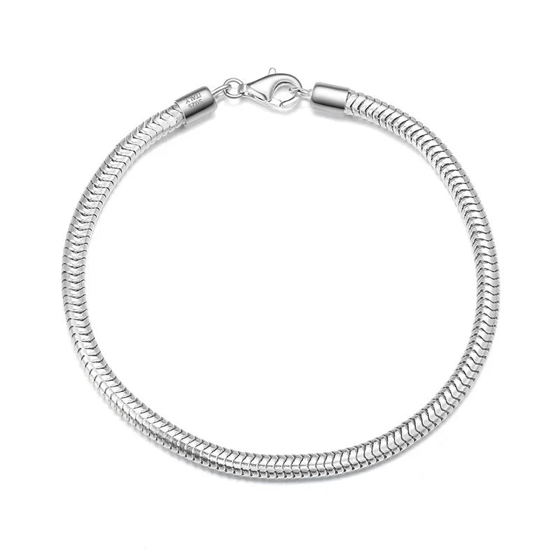 Classic Men 925 Sterling Silver Italian 3mm Snake Bone Chain Bracelet for Unisex Wrist Jewelry Gifts MegaBDM