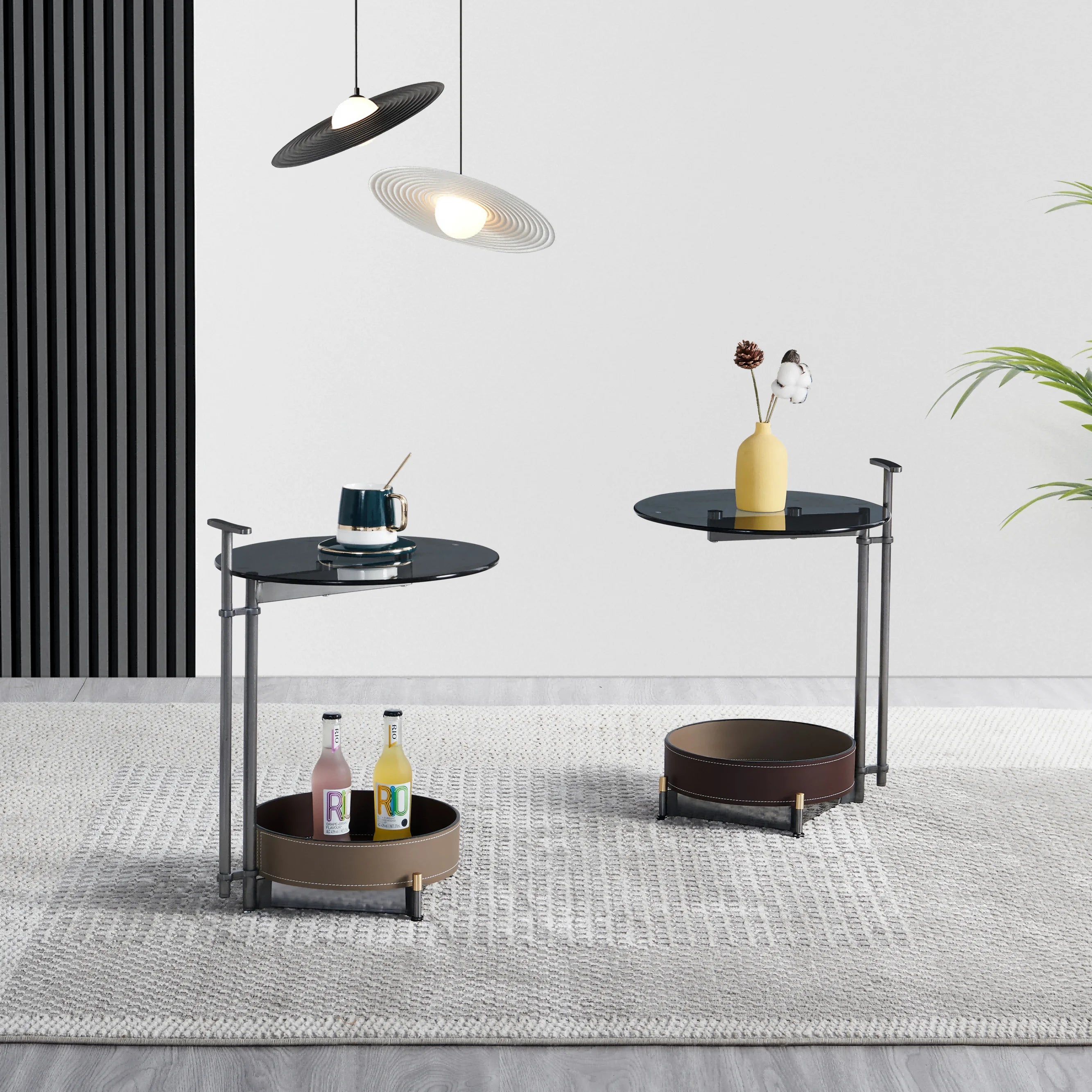 Living Room Furniture Bedside Nordic Accent Service Table Saddle Leather Sintered Stone End Modern Side Side Table
