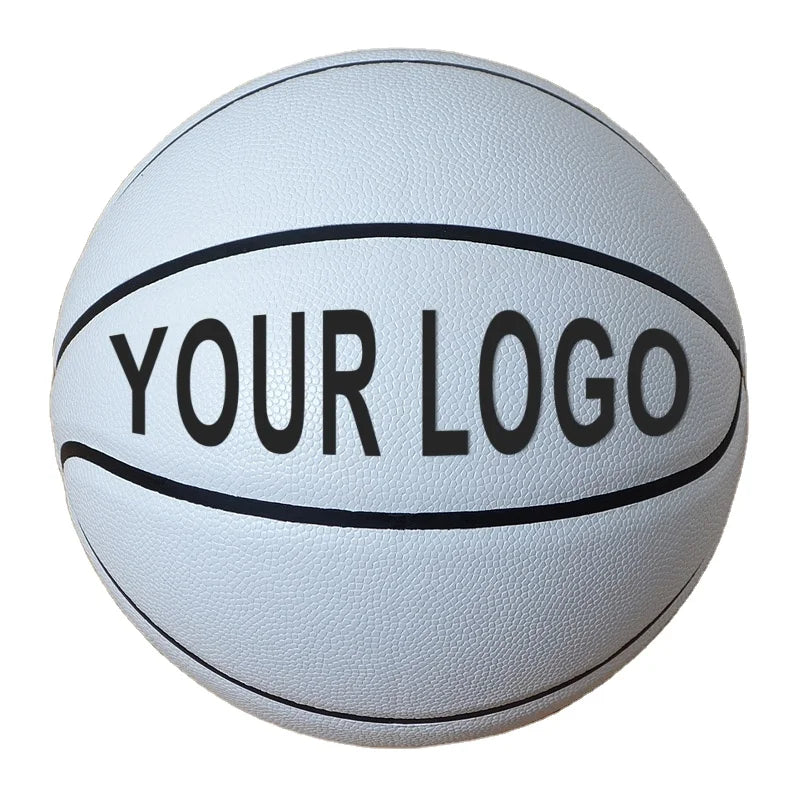 Custom Logo Durable PU Basketball-Sizes 4567 | White Training Ball with Personalized Options