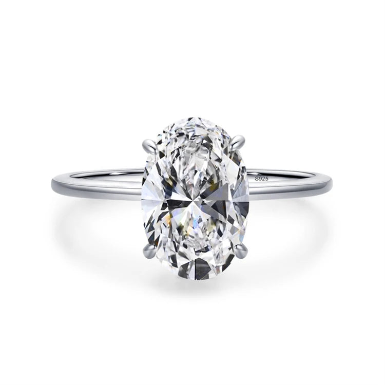 Fashion 925 Sterling Silver Oval Shape Simulation Diamond Ring