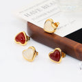 Chris April 316L Stainless Steel PVD Gold Plated Natural Red Agate White Agate Heart Stud Earring