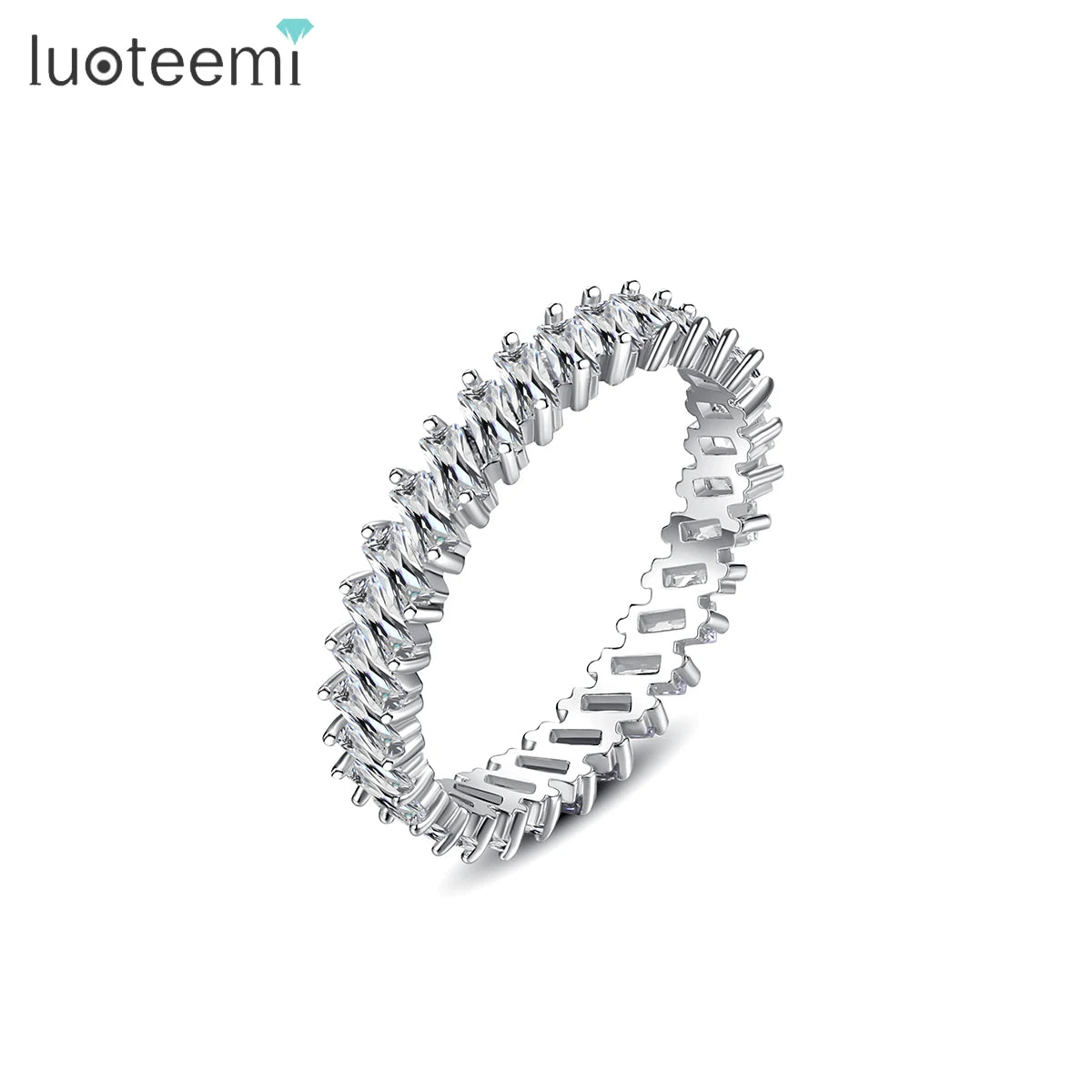 LUOTEEMI Woman Fashion Finger Copper Zircon Accessory Iced Out Crystal Cubic Zirconia Trendy Band Ring