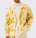 Factory Custom Cropped Mens Jacquard Intarsia Fire Knitwear Knitted Boxy Oversized Abstract Flame Cardigan Sweater for Men