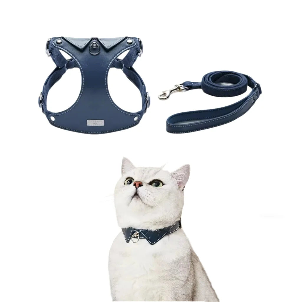 Custom Eco-Friendly Luxury Leather Pet Harness Collar and Leash Set Durable Design for Small Dogs and Cats Personalized