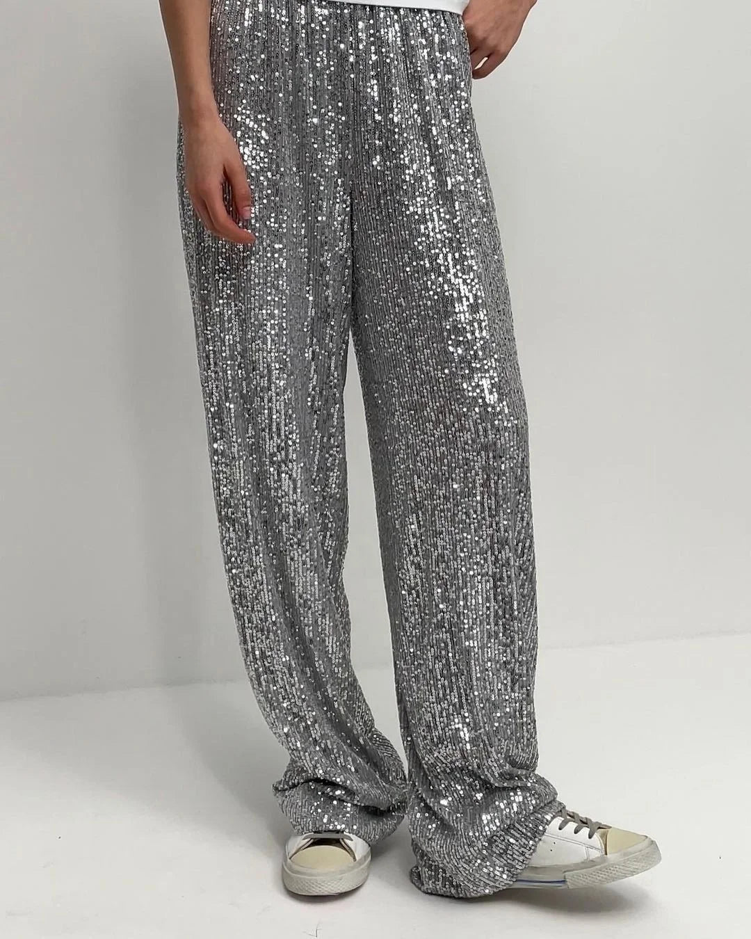 2024 New Arrival Ladies' Loose Casual Pants Women's Sequin Elastic Waist Trousers for Spring Leisure
