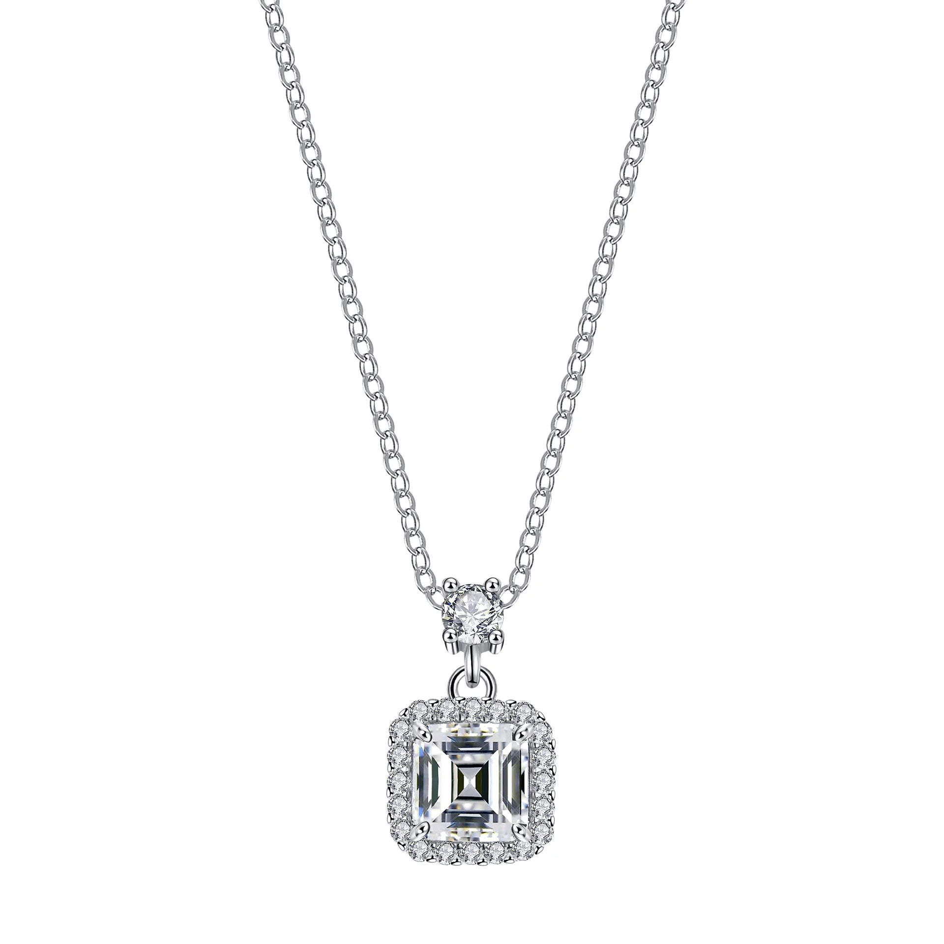 S925 Sterling Silver 1ct Moissanite Custom Fine Jewellery Asscher Cut Moissanite Diamond 1ct Moissanite Pendant