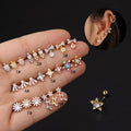 Cute Stainless Steel Piercing Earrings Zircon Bow Flower Turtle Stud Earrings for Women