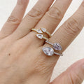 Daidan Women Ring Silver Ring Gold Plated Elegant Water Drop Teardrop Pear Open Zircon Rings for Ladies