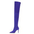 2022 Winter Boots for Women Purple Faux Suede High Heel Ladies Pointed Toe  Over the Knee Boots Thigh High Boots