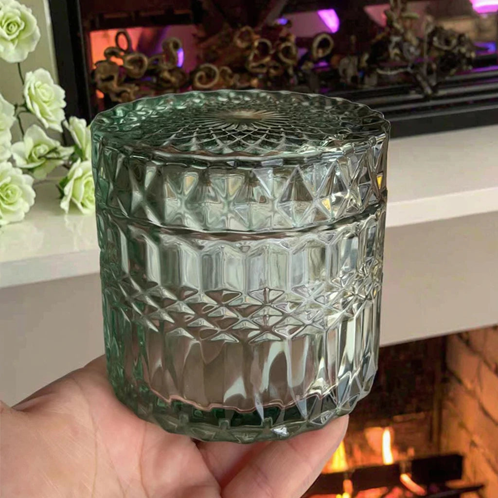Wholesale Modern Luxury Unique Christmas Glass Empty Candles Vessels Containers Holders Jars Bowls Lids Embossed Logo 8oz 300ml
