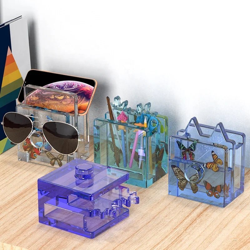 B-5532 Multiple Uses Storage Rack Crystal Glue Epoxy Resin Mold Cat Head Mobile Phone Pen Holder Glasses Rack Diy Silicone Mould