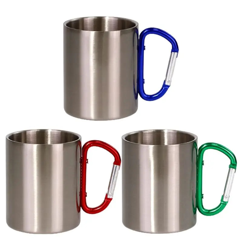 220ml Stainless Steel Double-Walled Mug Eco-Friendly Carabiner Handle for Hiking Backpacking Camping Travel