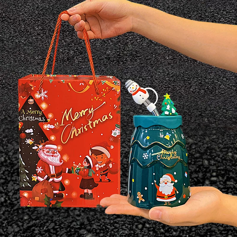 New Arrival Christmas Ornaments Cartoon Cute Ceramic Christmas Tree Coffee Mug for Funny Gifts for Family Friends