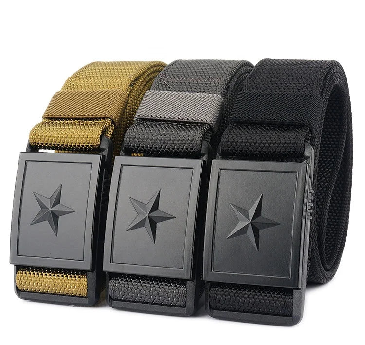 2025 Highly Popular Outdoor Tactical Accessory Men's Nylon Webbing Belt With Pentagram Design Alloy Automatic Buckle