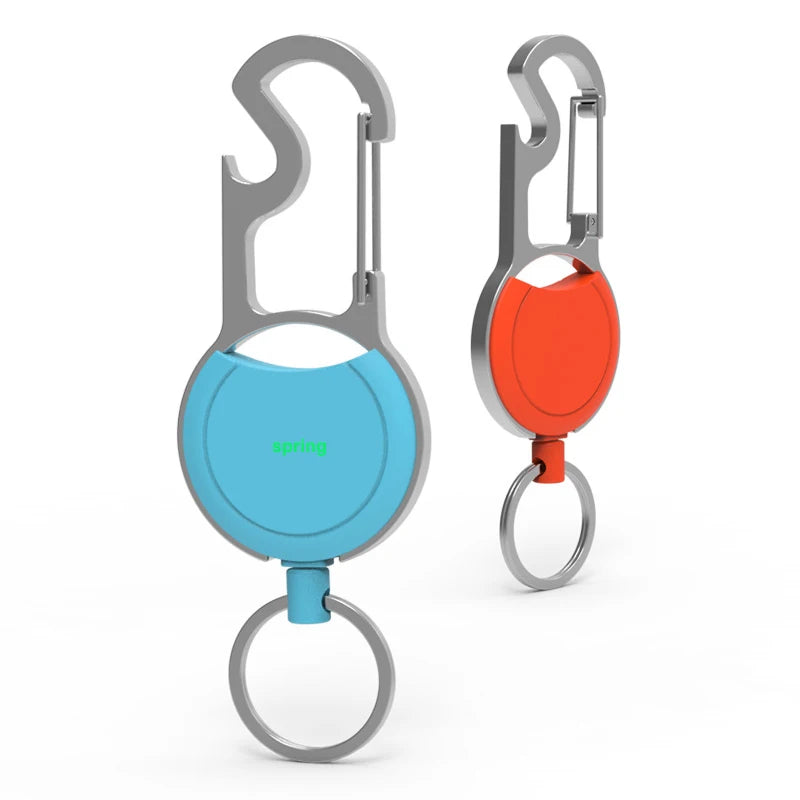 Multi-Functional Promotional Carabiner Keychain Retractable Ski Badge Reel & ID Card Holder Bottle Opener for Outdoor Sports