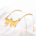 Sweet A-Z 26 Initial Letters Butterfly Necklace Women Charm Jewelry Stainless Steel Gold Chain Butterfly Pendant Necklace