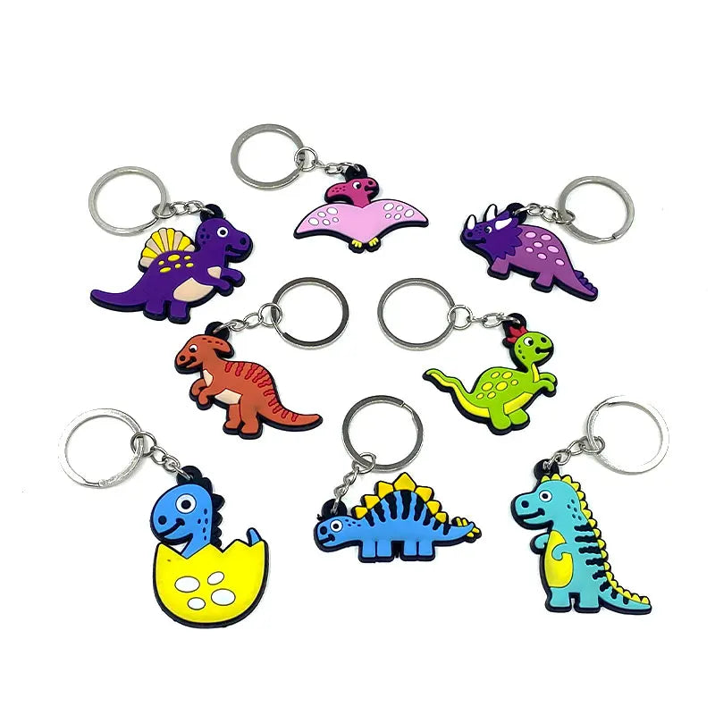 Custom Rubber 2D Soft Pvc Keychain Dinosaur Cartoon Key Holder Cut Animal Keyrings Fit Kids Children Party Supplies Toy Jewelry