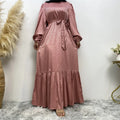 65310# New Smooth Printing Satin Peplum Abaya Dress Loose Large Hem Black Abaya Dresses Islamic Clothing Muslim Women