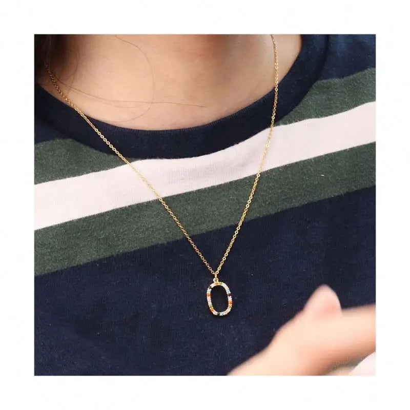 Chris April 316L Stainless Steel PVD Gold Plating Oval Candy Color Zircons Necklace
