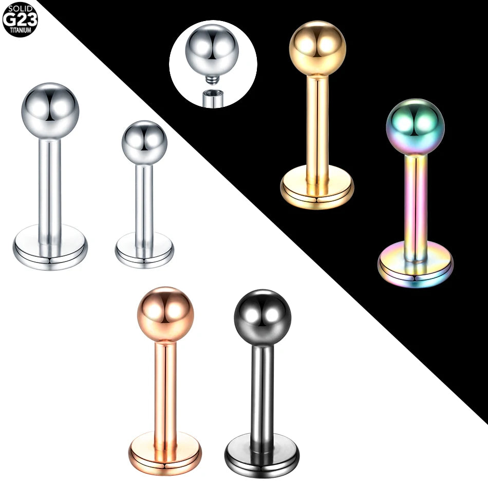 ASTM F136 Titanium Internally Threaded Labret Piercing Lip Stud Ear Studs Conch Rook Tragus Piercing Cartilage Earring Jewelry