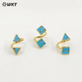WT-R394 WKT 2022 Luxury Women's Jewelry 18k Real Gold Plated  Copper Turquoise Stone for Lady Ring Gems Double Stone Ring