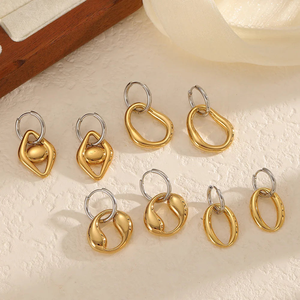 Meetyoo Trendy Niche Hollowed Out Irregular Hoop Earrings Wholesale Geometric Stylish Stainless Steel Jewelry Earring for Women