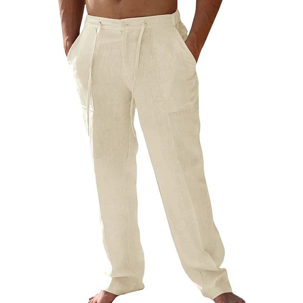 Shinesia Men's Plus Size Large Loose Lightweight Straight Mid-Rise XL Casual Linen/Cotton Pants Custom