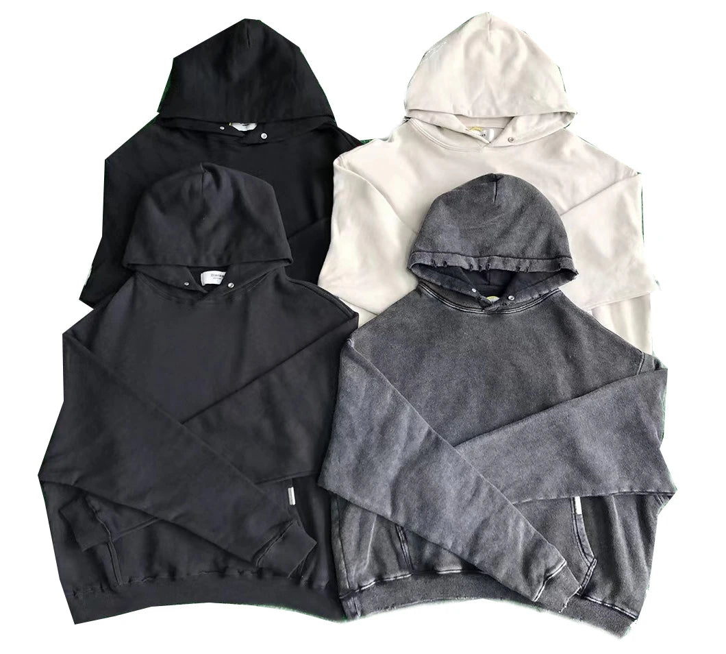 Wholesale Vintage Washed Hoodie Blank  Oversized  Vintage Acid Wash Black Hoodie