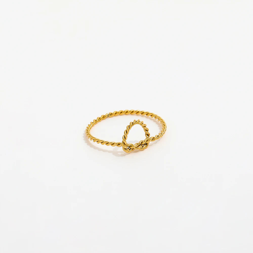 High End 18K Plain Gold Rope Knot Ring Stainless Steel Trendy Simple Gold Plated Jewelry