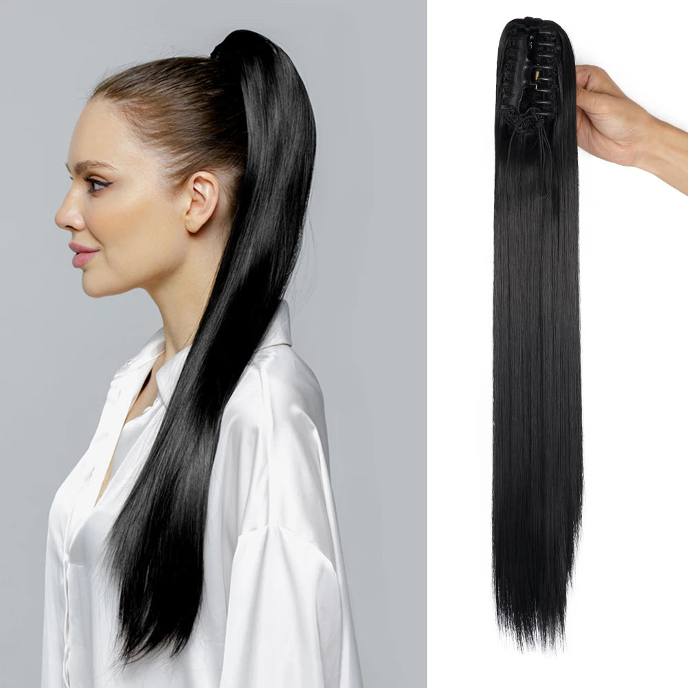AliLeader Claw Clip Pony Tail Hair Hairpiece 22Inch Long Straight 130g/pack Synthetic Clip in Ponytail Hair Extensions for Women