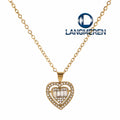 European American Fashion Stainless Steel 18K Gold Heart-Shaped Water Drop Square Teardrop Waterproof Pendant Necklace for Women