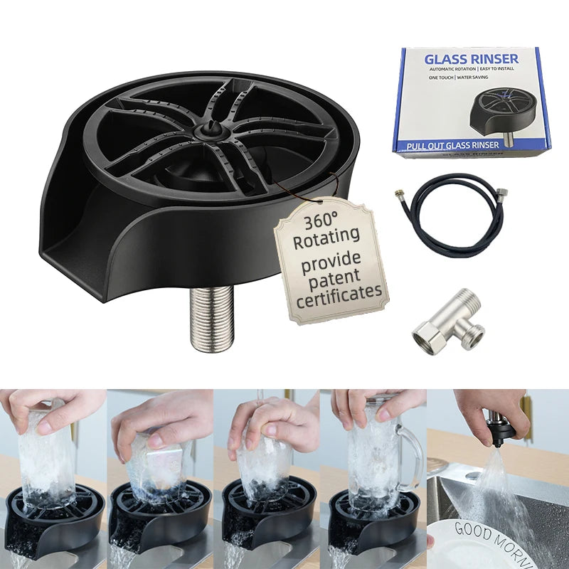 Factory Stock Glass Rinser Kitchen Bar Cafe Bottle Sink Cup Washer Cleaning Cup Tool Automatic ABS Stainless Steel Rinser Glass