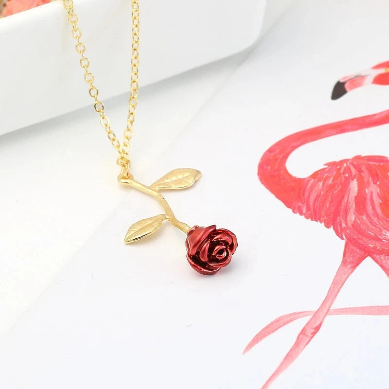 Vintage Fashion Long Chain Charm Simple Necklace Valentines Gift Rose Jewelry Pendant Necklace for Women