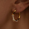 2025 Dazan New 18k Gold Plated Unique Hypoallergenic Stainless Steel Vintage Pentagonal Bamboo Zircon Iced Out Earrings