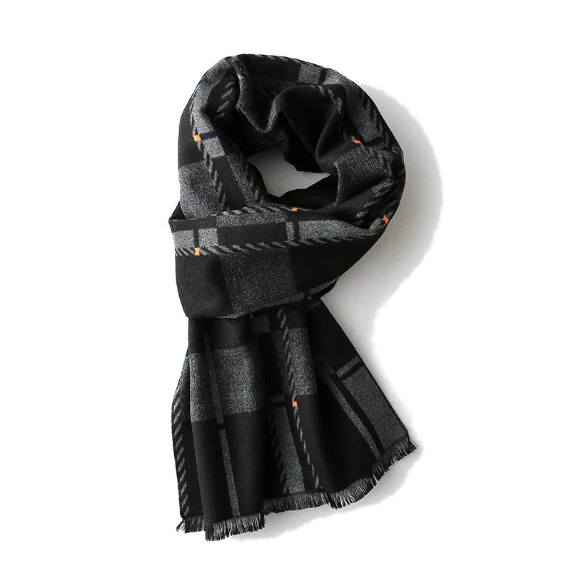 Men's Dual-use Winter Scarf Letter Plaid Pattern Cashmere-like Touch Polyester Thick Soft Customizable Design Xmas/New Year Gift